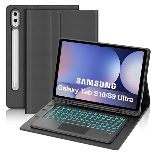 Tastaturhülle mit Touchpad für Samsung Galaxy Tab S10 Ultra 14,6 Zoll 2024, französische AZERTY-Tastatur mit 7 Farben mit Hintergrundbeleuchtung für Samsung Galaxy Tab S9 Ultra 14,6 Zoll 2023, Schwarz Tastaturhülle mit Touchpad für Samsung Galaxy Tab S10 Ultra 14,6 Zoll 2024, französische AZERTY-Tastatur mit 7 Farben mit Hintergrundbeleuchtung für Samsung Galaxy Tab S9 Ultra 14,6 Zoll 2023, Schwarz von Occtingkind