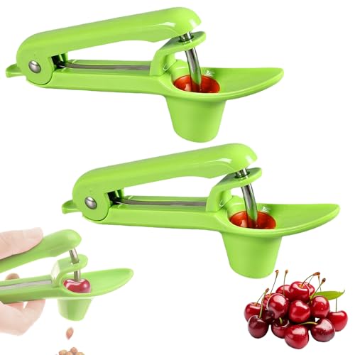 2 Stück Kirschentkerner,Kirschentkerner Entkerner,Edelstahl Kirschen Kirschentsteiner Entferner,Tragbar Kirschentkernen Werkzeug, Schnell Cherry Corer Geeignet für Obst Obstbeere (Grün) von Occupaternm