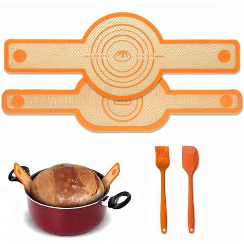 2 Stück Silikon Backmatte mit Langen Griffen, mit Teigschaber und Backpinsel, Wiederverwendbare Brotschlinge, backmatte brot für Brot, Gebäck, Kekse (Orange) von Occupaternm