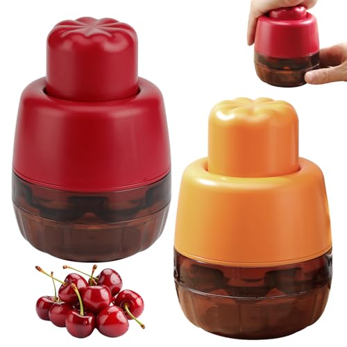 7 Löcher Kirschkernentferner, Entkerner Mirabelle Leicht zu reinigen, Kirschentkerner mit grifflosem Design (1 Stück Rot + 1 Stück Orange) von Occupaternm