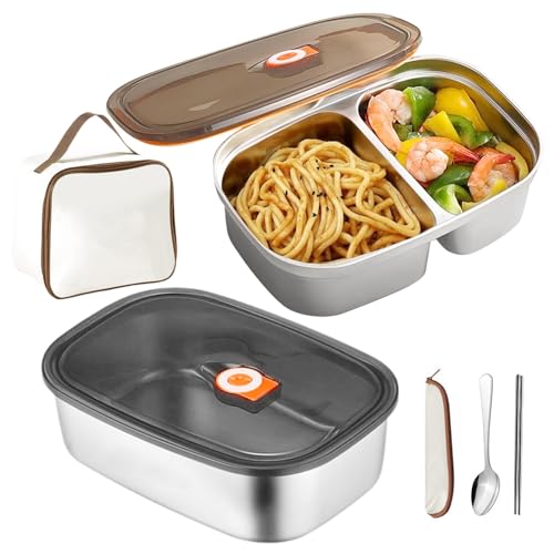 Lunchbox 316 Edelstahl mit Thermotasche, 2 Stück Brotdose mit Fächern, 1.2L+1.7L Bento Box mit Besteck, Tragbare Lunch-Box für Schule, Büro, Outdoor, Jugendliche Erwachsene (Edelstahl 316) von Occupaternm
