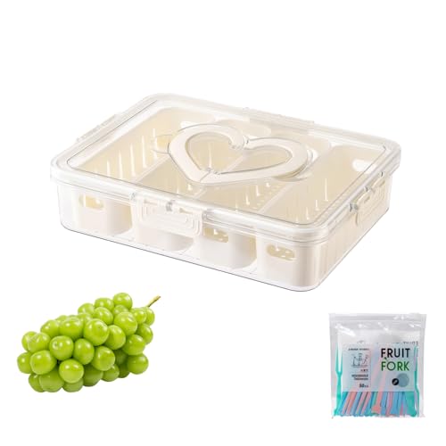 Snackbox mit Fächern, Kunststoffe, mit 50 Obstgabeln, Tragbare Snack-Box, mit 8 Fächern, für Picknick Süßigkeiten Obst Keksen Dessert Gemüse (30.9 × 20.9 × 6.7 cm) (Weiß) von Occupaternm
