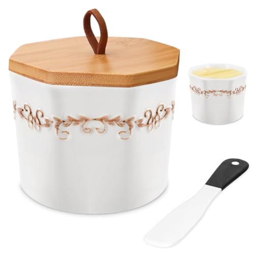 Französische Butterdose mit Deckel, 280ml Porzellan Buttertopf, Keramik Butterdose mit Spachtel, Butterglocke aus Porzellan, Französische Butterglocke für frische und streichfähige Butter Französische Butterdose mit Deckel, 280ml Porzellan Buttertopf, Keramik Butterdose mit Spachtel, Butterglocke aus Porzellan, Französische Butterglocke für frische und streichfähige Butter von Occzin
