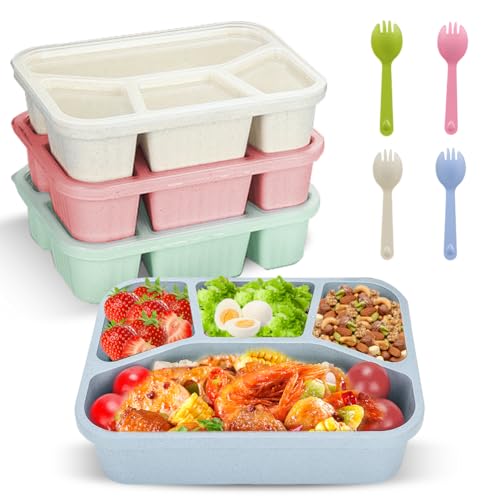 Lunchbox 4er Set, Bento Brotdose mit Fächern für Erwachsene & Kinder, Mikrowellengeeignet, Wiederverwendbar, Premium Brotzeitbox Vesperdose Frühstücksbox Jausenbox Essensbox mit Deckel mit Fruchtgabel Lunchbox 4er Set, Bento Brotdose mit Fächern für Erwachsene & Kinder, Mikrowellengeeignet, Wiederverwendbar, Premium Brotzeitbox Vesperdose Frühstücksbox Jausenbox Essensbox mit Deckel mit Fruchtgabel von Occzin