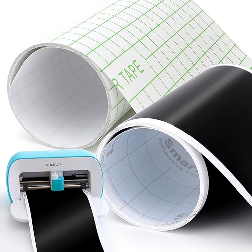 Occzin Smart Vinyl für Cricut Joy - 14x500CM Schwarz Smart Vinyl Permanent mit Transferfolie Rollen Vinylfolie Plotter Set Lange Größe für DIY Muster, Dekorative Aufkleber, Basteldekoration von Occzin