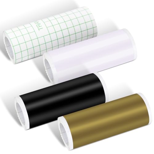 Smart Vinyl Permanent,4 Rollen Smart Adhesive Vinyl Permanent für Cricut Joy,14cmX200cm Selbstklebende Vinylrolle,Geeignet zum Dekorieren von Tassen,Wasserflaschen(Schwarz+Weiß+Mattgold+Transferfolie) Smart Vinyl Permanent,4 Rollen Smart Adhesive Vinyl Permanent für Cricut Joy,14cmX200cm Selbstklebende Vinylrolle,Geeignet zum Dekorieren von Tassen,Wasserflaschen(Schwarz+Weiß+Mattgold+Transferfolie) von Occzin