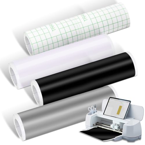 Smart Vinyl Permanent 33cmX100cm, 4 Rollen Smart Adhesive Vinyl Permanent für Cricut Explore 3/Maker 3, Selbstklebende Vinylrolle,Geeignet zum Dekorieren von Tassen(Schwarz+Weiß+Silber+Transferfolie) Smart Vinyl Permanent 33cmX100cm, 4 Rollen Smart Adhesive Vinyl Permanent für Cricut Explore 3/Maker 3, Selbstklebende Vinylrolle,Geeignet zum Dekorieren von Tassen(Schwarz+Weiß+Silber+Transferfolie) von Occzin