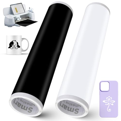 Smart Vinyl Permanent 33cmX200cm, 2 Rollen Smart Adhesive Vinyl Permanent für Cricut Explore 3/Maker 3, Selbstklebende Vinylrolle,Geeignet zum Dekorieren von Tassen(Schwarz+Weiß) von Occzin