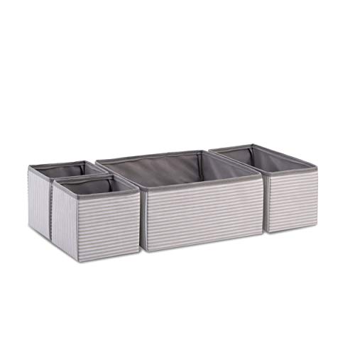Ocean Home Textile 4er Set Grau Gestreift Aufbewahrungsbox für Schublade, Faltbare Schubladen Ordnungssystem von Ocean Home Textile