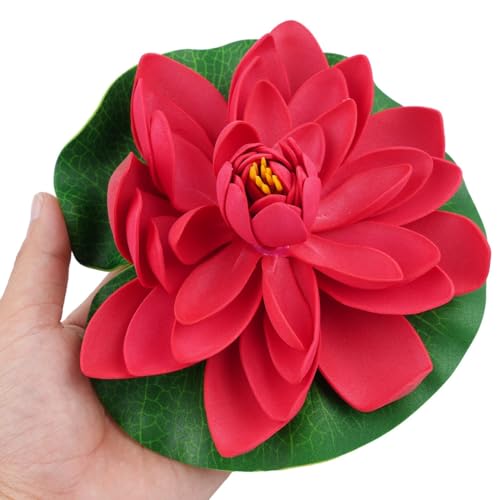 18 cm schwimmende Lotusblume für Aquarien und Teiche, dekorative künstliche Seerose (rot) von Oceanlend