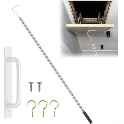 Dachbodenleiter Pull Down System Kit, Edelstahl Teleskop Loft Leiter Stange mit Haken, Loft Luke Pole Ausziehwerkzeuge für Home Hotel Wohnung von Oceanlend