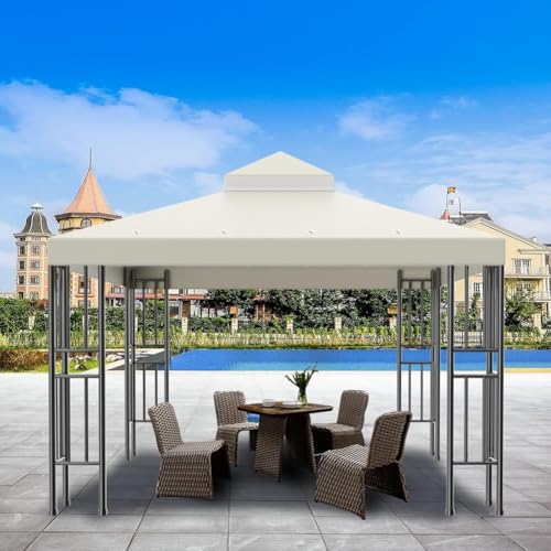 Doppelstöckiges Ersatzdach, Grill-Pavillon-Dach mit integriertem Lüftungsgitter, Grilldach, Grilldach, Grillzelt, Unterstand, Terrasse, Deckabdeckung (weiß) von Oceanlend