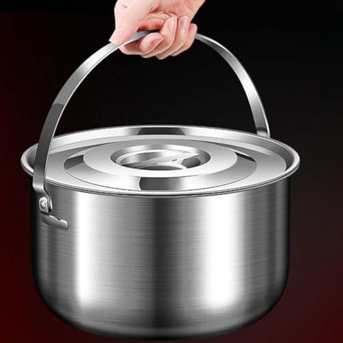 Edelstahl-Camping-Kochtopf mit Deckel und Griff, große Kapazität, Outdoor-Kochtöpfe, Kochutensilien für Outdoor, Wandern, Picknick, Silber (4L) von Oceanlend