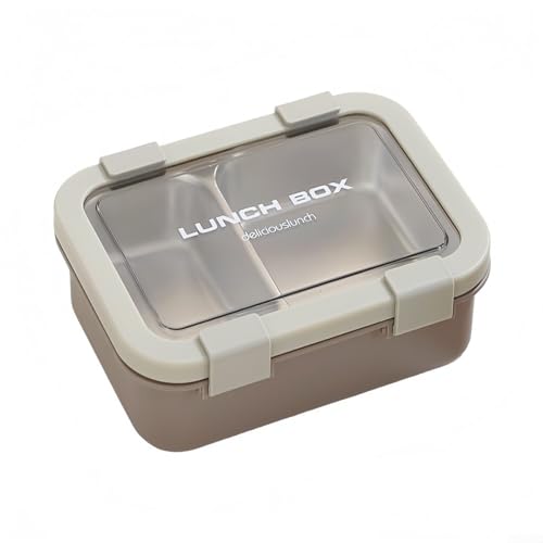 Edelstahl-Lunchbox mit zwei auslaufsicheren Fächern, mit sicheren seitlichen Riegeln und herausnehmbarem, spülmaschinenfestem Tablett für frisches und sauberes Mittagessen (braun) von Oceanlend