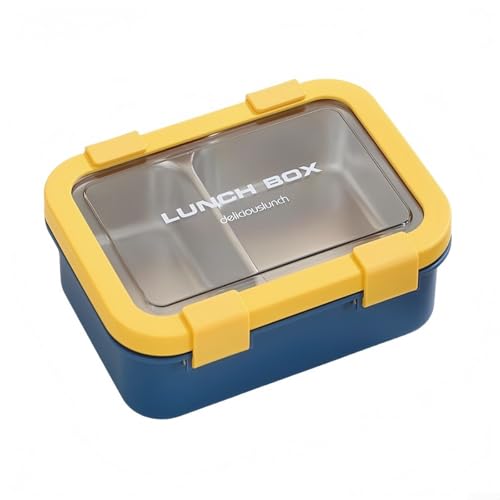 Edelstahl-Lunchbox mit zwei auslaufsicheren Fächern, mit sicheren seitlichen Riegeln und herausnehmbarem, spülmaschinenfestem Tablett für frisches und sauberes Mittagessen (gelb) von Oceanlend
