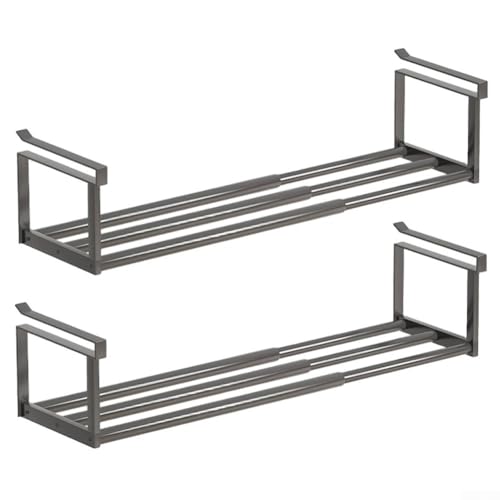Erweiterbares Teleskopregal, vielseitiger Organizer für Schuhe, verwendet in Küchen, Schränken, Badezimmern, zur Aufbewahrung von Gegenständen von Schuhen bis Haushaltswaren (2 Stück schwarz) von Oceanlend