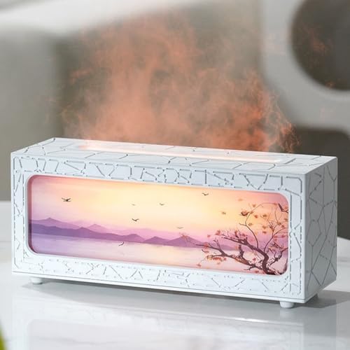 Flammen-Diffusor für ätherisches Öl, buntes Nachtlicht, kühler Nebel, Luftbefeuchter mit 3 einstellbaren Geschwindigkeiten, USB-Aroma-Diffusoren für Zuhause, Büro, Schlafzimmer (weiß) von Oceanlend