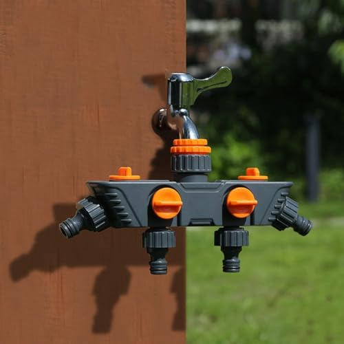 Gartenschlauch-Verteiler, 4-Wege-Y-Anschluss, Wasserhahn-Verteiler mit einstellbarer Durchflusskontrolle, für Außenhahn und Gartenschläuche von Oceanlend