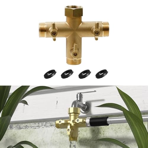 Gartenschlauch-Verteiler aus Messing, strapazierfähig, 3-Wege-Typ, Wasserhahn-Adapter, Outdoor-Gartenschlauchverbinder mit Absperrventilen und 4 Unterlegscheiben von Oceanlend