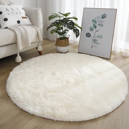 Großer, zotteliger Teppich mit rutschfester Unterseite, perfekt für gemütliches Wohnzimmer und Schlafzimmer, leicht zu reinigender Synthetik-Teppich (40 cm weiß) von Oceanlend