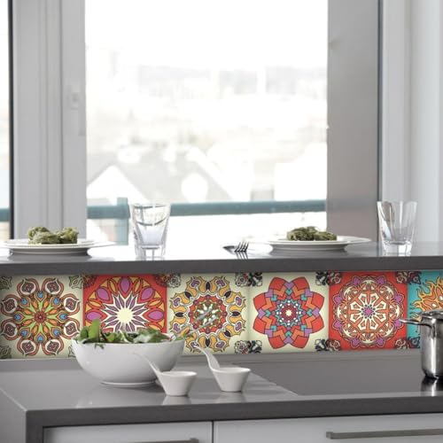 Lebendige PVC-Blumenfliesen-Aufkleber, wasserfest und selbsthaftend, für dekorative Wandanwendungen (15 x 15 cm x 24 Folien) von Oceanlend