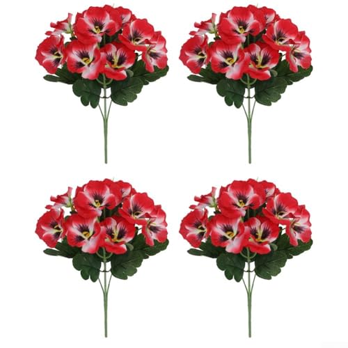 Lebendige Stiefmütterchen künstliche Blumen für Hochzeiten, Partys und als Dekoration für Zuhause (Wassermelonenrot), 4 Stück von Oceanlend