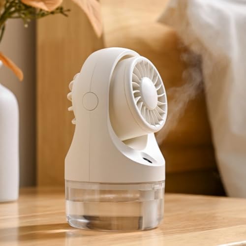Oceanlend Tragbarer Nebelventilator, USB-wiederaufladbarer Mini-Wasserventilator, drehbar, elektrisches Kühlgerät für den Schreibtisch mit mehreren Gängen, für Zuhause/Büro/Außenbereich (weiß) von Oceanlend