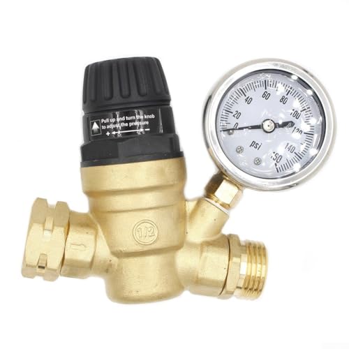 RV-Wasserdruckregler, 1,9 cm männliches und weibliches NPT-Gewinde, Messing, verstellbarer Wasserdruckregler mit Manometer von Oceanlend