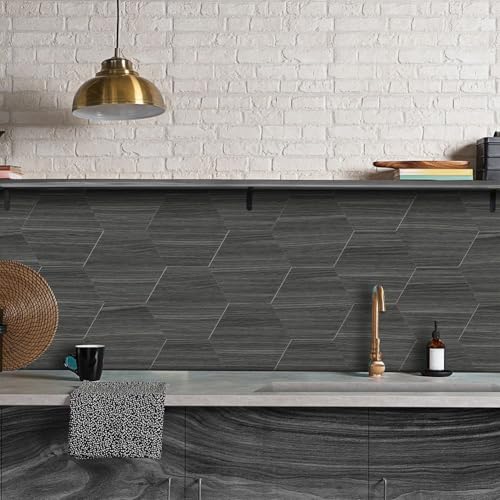 Sechseckige Holzmaserung, Schaumstoff-Wandaufkleber, 10 Stück, wasserdichte und ölbeständige Fliesenaufkleber mit rutschfester Textur für Wanddekoration (A) von Oceanlend