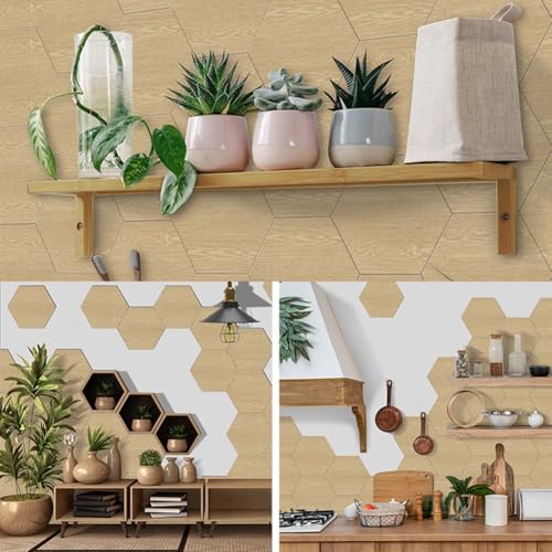 Sechseckige Holzmaserung, Schaumstoff-Wandaufkleber, 10 Stück, wasserdichte und ölbeständige Fliesenaufkleber mit rutschfester Textur für Wanddekoration (B) von Oceanlend