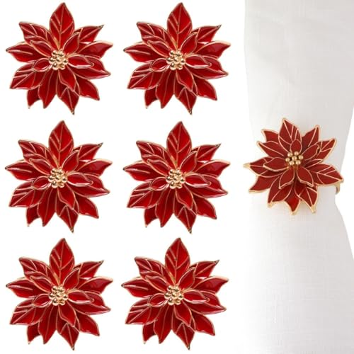 Serviettenringe, Weihnachtsblumen, Serviettenschnalle, Anti-Rost-Halter, geeignet für Hochzeit, Geburtstag, Party, Restaurant, Tischdekoration, 6 Stück Serviettenringe, Weihnachtsblumen, Serviettenschnalle, Anti-Rost-Halter, geeignet für Hochzeit, Geburtstag, Party, Restaurant, Tischdekoration, 6 Stück von Oceanlend