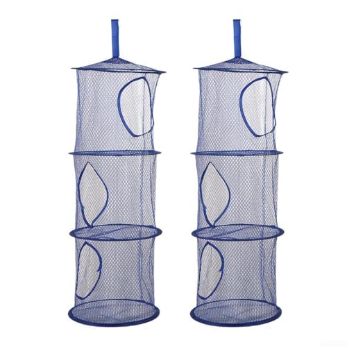 Set mit 2 dreilagigen Hängeaufbewahrung, faltbare Netzkörbe mit Haken für effiziente Organisation zu Hause und kleine Aufbewahrung (dunkelblau) von Oceanlend