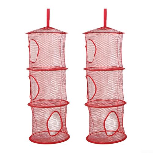 Set mit 2 dreilagigen Hängeaufbewahrungen, faltbare Netzkörbe mit Haken für effiziente Organisation zu Hause und kleine Aufbewahrung (groß rot) von Oceanlend