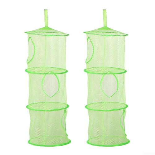 Set mit 2 dreilagigen Hängeaufbewahrungen, faltbare Netzkörbe mit Haken für effiziente Organisation zu Hause und kleine Aufbewahrung (grüne Obst) von Oceanlend