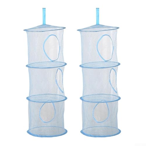 Set mit 2 dreilagigen Hängeaufbewahrungen, faltbaren Netzkörben mit Haken für effiziente Organisation zu Hause und kleine Aufbewahrung (blau) von Oceanlend