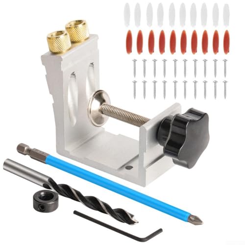 Taschenloch-Vorrichtungs-Set, Metall-Bohrlokator, Holzbearbeitungsgelenk-Winkelführungswerkzeug, 15° Bohrwinkel, Taschenschraubenvorrichtung, Bohrerpositionierer (Silber) von Oceanlend