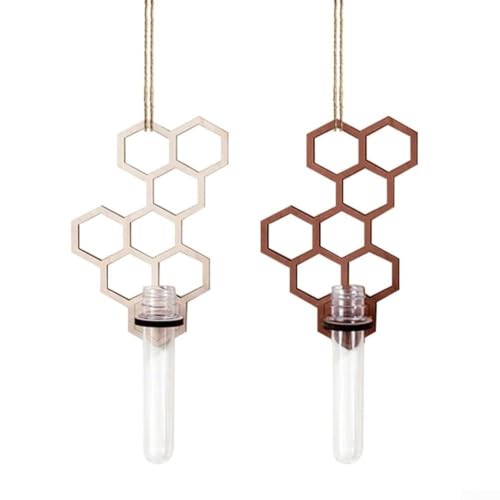 Wandmontierter Blumentopf für Reagenzgläser mit Wabenstruktur aus Holz und Kunststoff und hohlem Muster, bietet funktionale Aufbewahrung und stilvolle Pflanzenpräsentation von Oceanlend