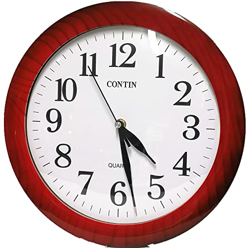 Contin Quarz-Wanduhr mit leisem Uhrwerk, rund, Durchmesser 30 cm, Holzfarbe von Oceano