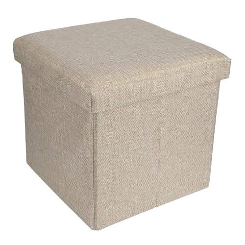 Oceano Pouf Faltbarer Aufbewahrungsbehälter, Fußhocker, aus Leinen-Mischgewebe, Truhe, Ottomane, Spielzeughalter, Organizer für Wohnzimmer, Eingang, Schlafzimmer (Beige 30 x 30 x 30 x 30 cm) von Oceano