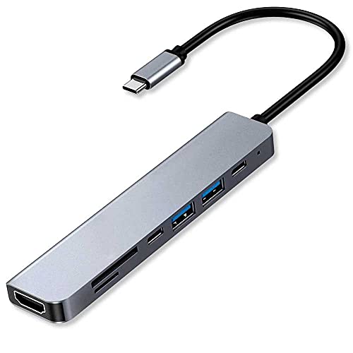 OcioDual Multiport Adapter Silber USB C auf USB 3.0 HDTV Micro SD SDHC SDXC TF Kartenleser 4K HDTV PD Ladeanschluss Konverter von OcioDual