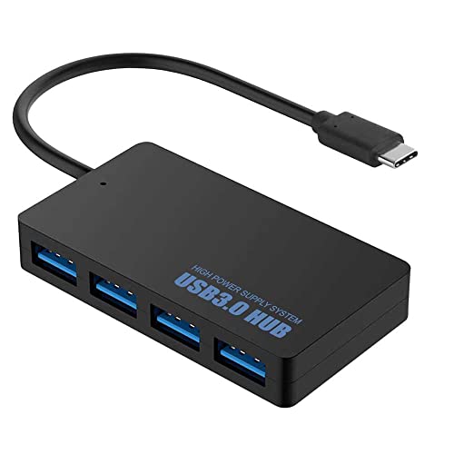 OcioDual Typ C zu 4 USB 3.0 Hub Splitter mit 4-Fach Externer USB 3.0 Hub Schwarz Verteiler Datenübertragung Portable Datenhub Super High Speed SS von OcioDual