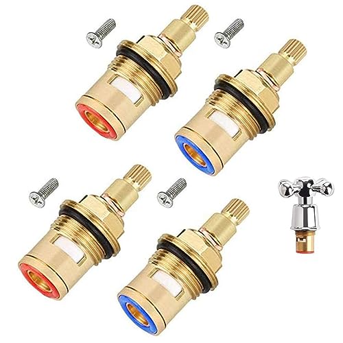4 Stück Messing Keramik Scheibe Wasserhahn Kartusche Ventil, Wasserhahn Kartusche Ventil Ersatz, Universal Wasserhahn Ventile, Wasserhahn Ventiloberteil, für Zuhause, Büro, Küchenarmatur (Rot, Blau) von Ockyunoo