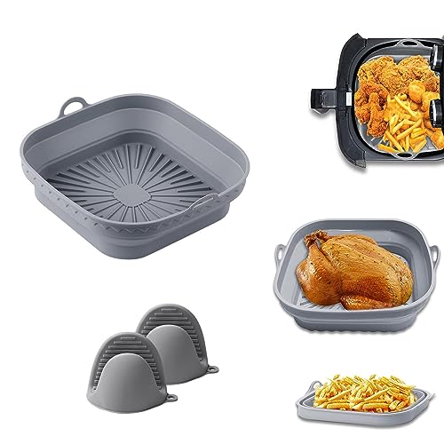 Silikonform für Heißluftfritteuse, Airfryer Zubehör mit 2 Ofenhandschuhen, 21cm Airfryer Silikonform, Heißluftfritteuse Backform, Silikoneinsatz für Heißluftfritteuse, Mikrowelle Ofenzubehör von Ockyunoo