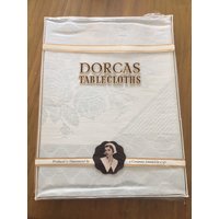 Vintage Hellblaue Damast Dorcas Tischdecke. Originalverpackt Und Nie Benutzt Worden von Ocovintage