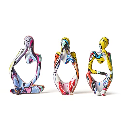 Octdays Bunte Graffiti-Denker-Statue für Heimdekoration, Moderne abstrakte Skulptur, Kunstharz, Sammelfiguren für Wohnzimmer, Büro, Schreibtisch, Bücherregal, TV-Ständer, Dekoration, 3 Stück von Octdays
