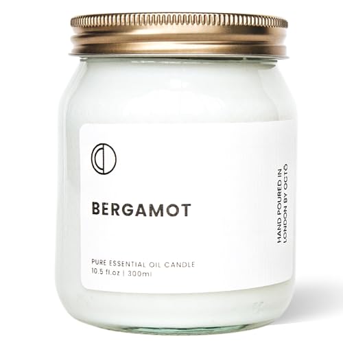 OCTŌ Duftkerze Bergamotte, 300 ml, ätherisches Öl, Duftkerze im Glas, 60 Stunden Brenndauer, 100 % natürliches Sojawachs, handgefertigt in Großbritannien von Octō