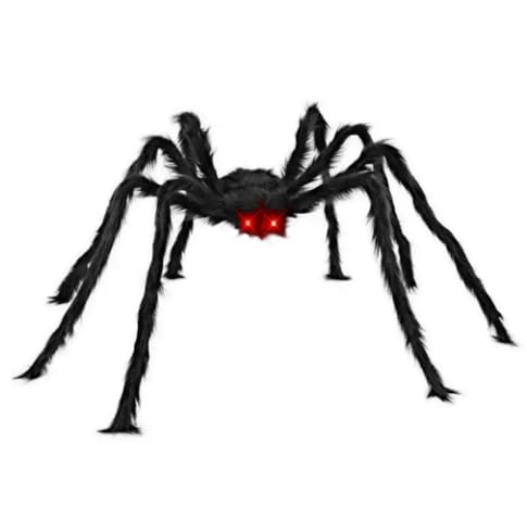 Octonyluck 2 Meter Groß Haarige Spinnen Dekoration Halloween, Riese 2M Realistische Riesig Spinne mit LED Glühen Roten Augen Deko, Gruselige Spinnen Gefälschte Schwarz Haarige von Octonyluck