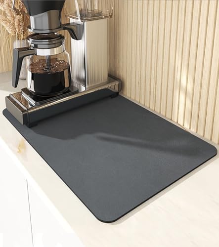 Octonyluck Kaffeemaschine Abtropfmatte, Saugfähige Abtropfmatte Geschirr, Schnelltrocknend Trockenmatte für Kaffeemaschine, Küche, Spüle, Bad, Schwarz, 40 x 50cm von Octonyluck