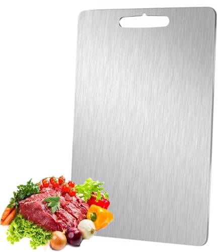 Octonyluck Titan Schneidebrett, Neues Edelstahl Schneidebrett mit Griff, Doppelseitiges Schneidebretter in Lebensmittelqualität, Titan Schneidebretter für Küche, Fleisch, Brot, Gemüse, Obst Schneiden von Octonyluck