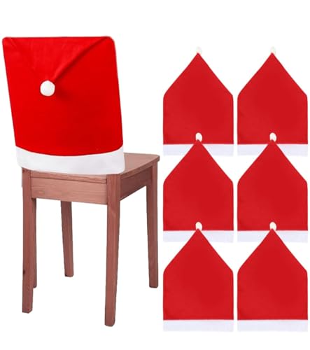 Octonyluck Weihnachtsstuhlbezüge Stuhlhussen Weihnachten, 6er Set Weihnachtsdeko Stuhl Bezüge, Weihnachten Stuhlhussen, Nikolausmütze Stuhlabdeckung für Weihnachtstisch Dekoration von Octonyluck